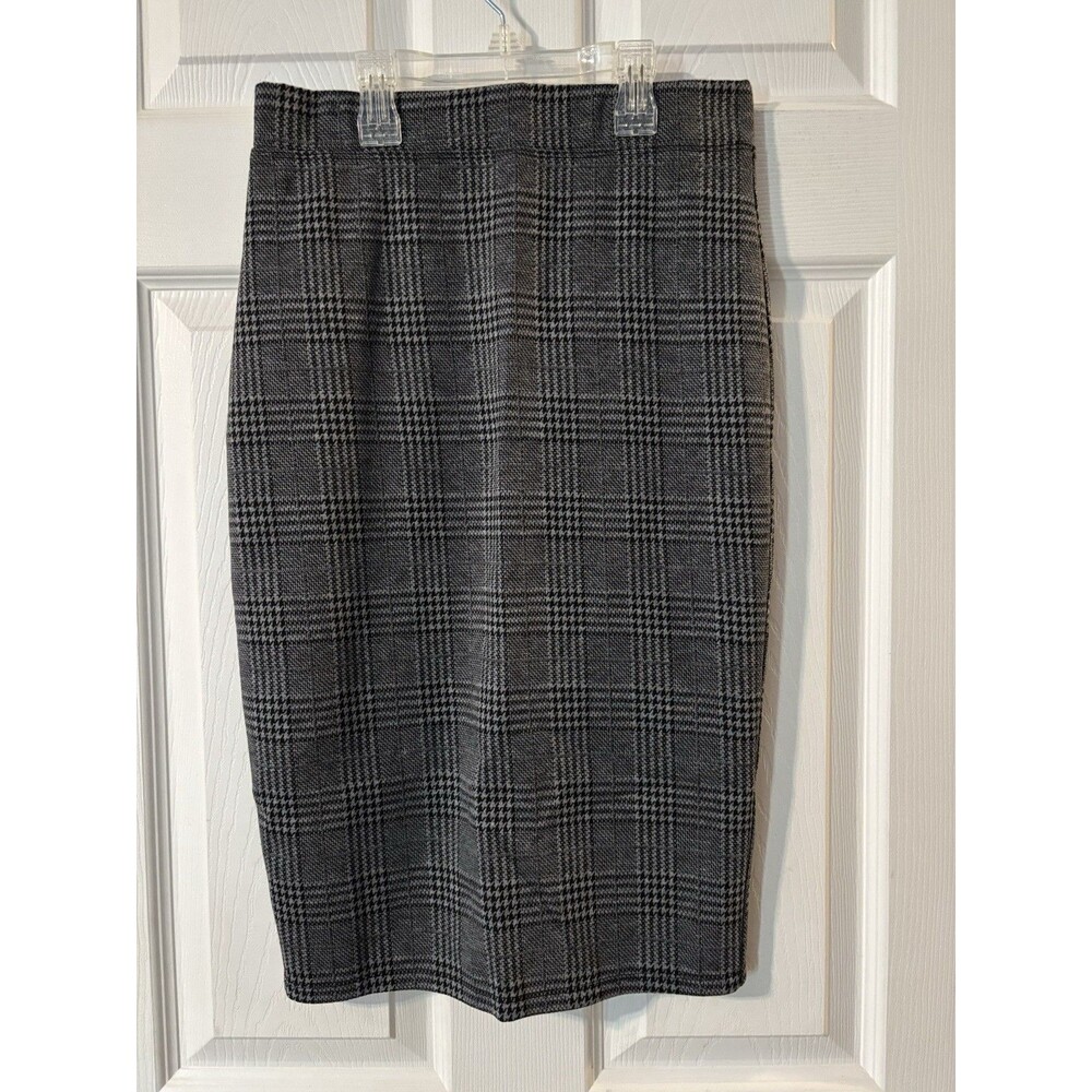 Halara S Small Pencil Skirt Stretchy Gray Plaid NWT Black Back Slit
